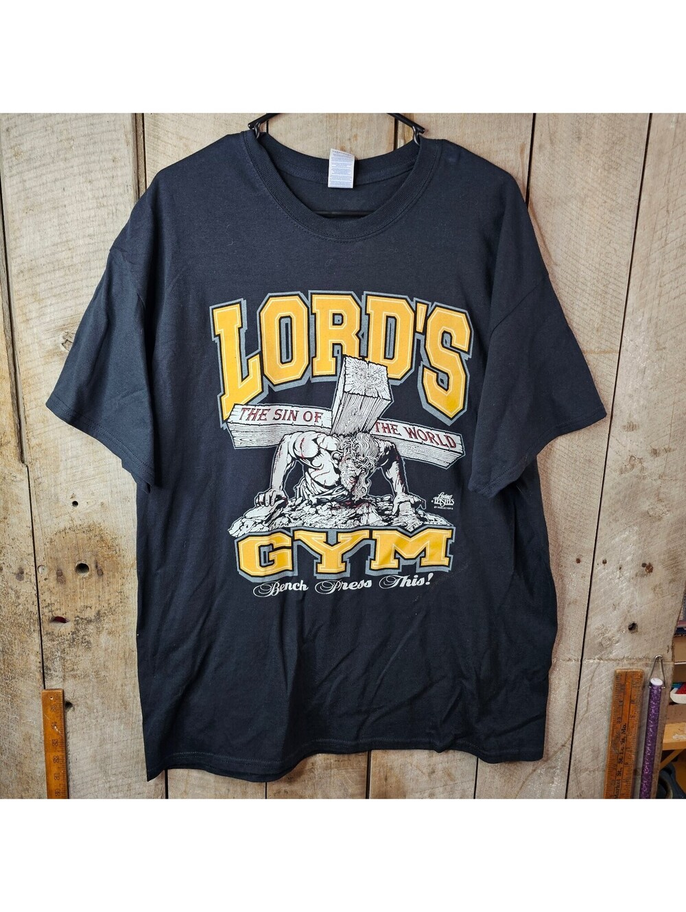 Lord's Gym Bench Press This! Jesus Christian Religious T-Shirt XL Black Gildan